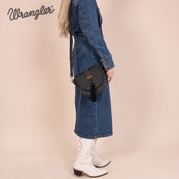 Wrangler Tooled Black Small Crossbody/Saddle Bag *NEW in Package* - Picture 5 of 5